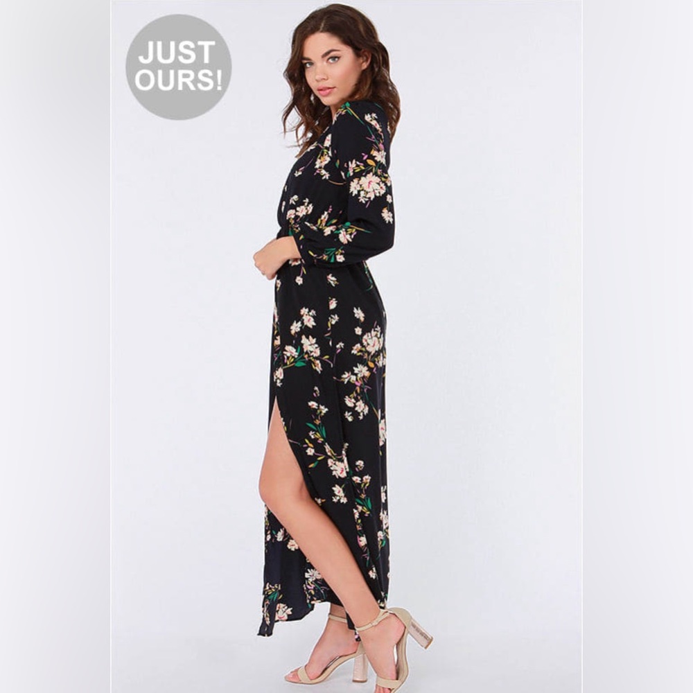 LULUS Exclusive Sweet Peonies Navy Floral Print Maxi Dress